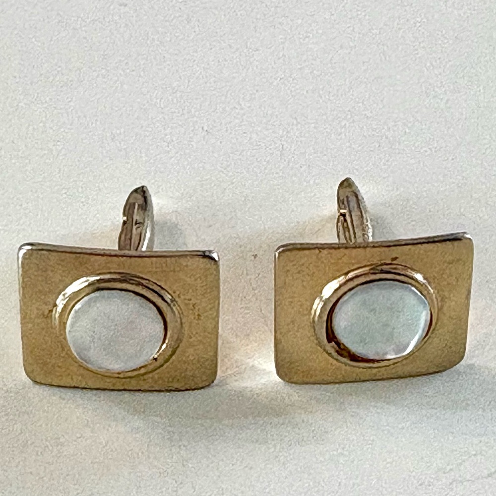 VINTAGE Gold-Toned Cufflinks with Mother-of-Pearl Inlay, Mid-20th Century